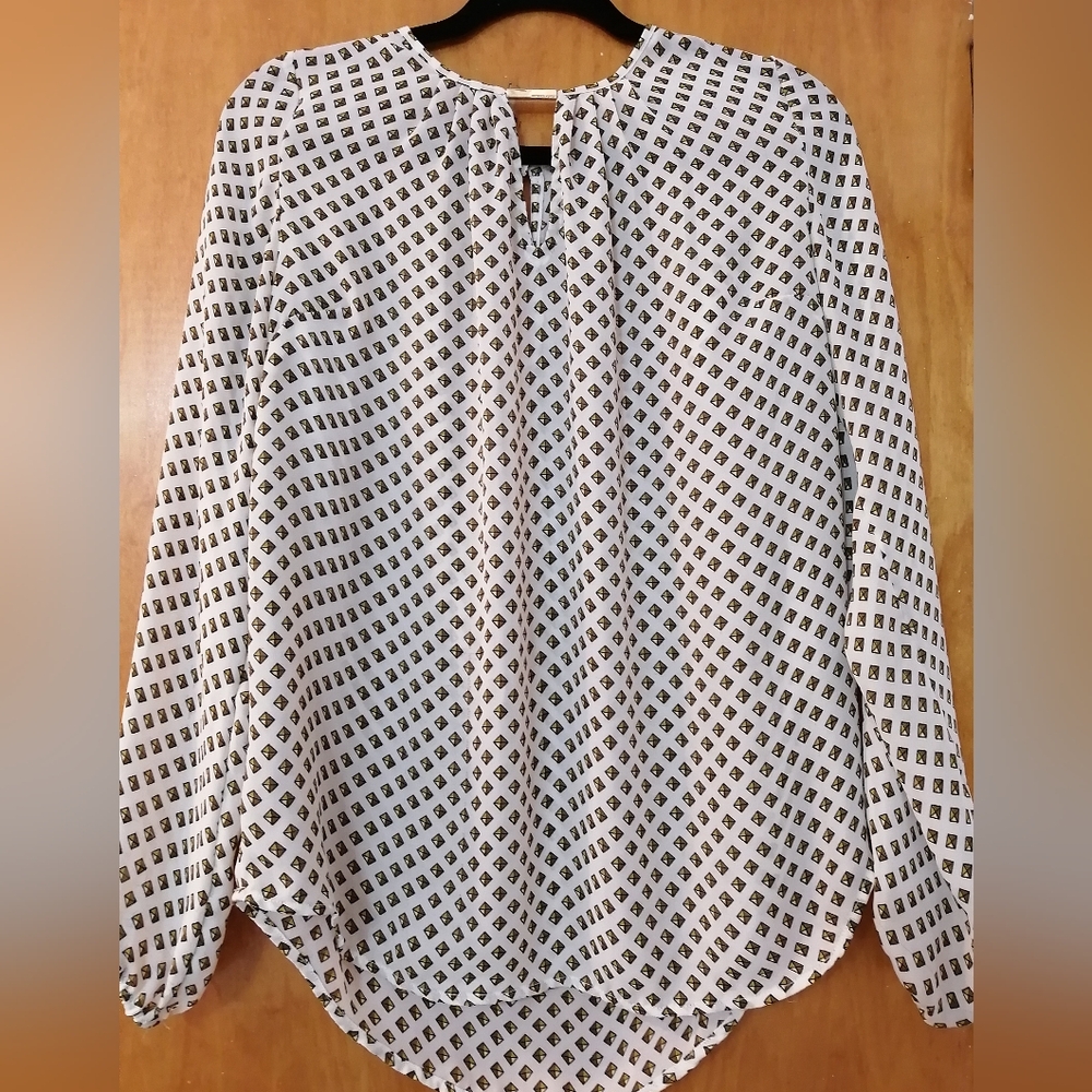Michael Kors gold and White Geometric Button Down Shirt